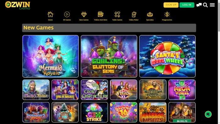 Ozwin Casino games lobby — pokies and slots